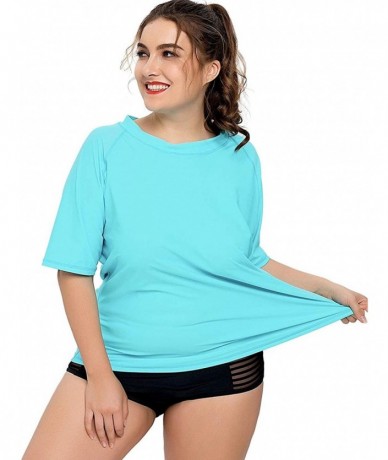 Rash Guards Women Plus Size Rash Guard Short Sleeve Rashguard UPF 50+ Swimming Shirt - Solid Aqua - CV18S5M695X $48.86