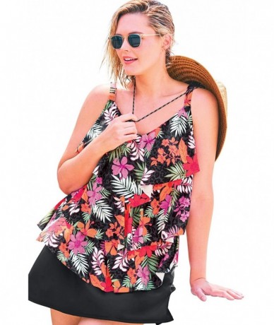 Tankinis Women's Plus Size Tiered-Ruffle Tankini Top - Multi Floral (0040) - C6195SLQMA3 $45.95