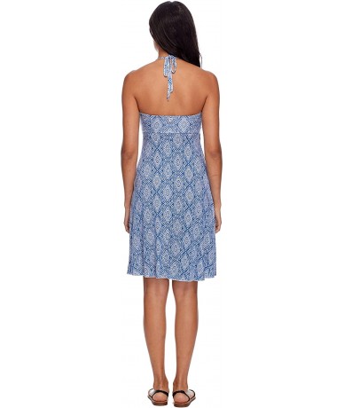 Cover-Ups Women's Demi Bandeau Dress Cover Up with Cascading Front Detail - Semeru Denim Print - C418I02LRXN $73.54