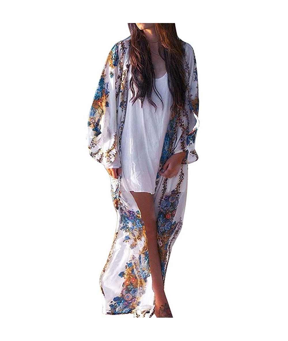 Cover-Ups Women Summer Blouse-Summer Women Loose Chiffon Shawl Kimono Cardigan Sunshine Cover Up Blouse Beachwear - Y-white -...