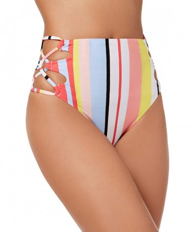 Tankinis Bold Stripe Lace-Up Sides High-Waist Bikini Bottom - Multi Color - C618S3MTN8D $35.67