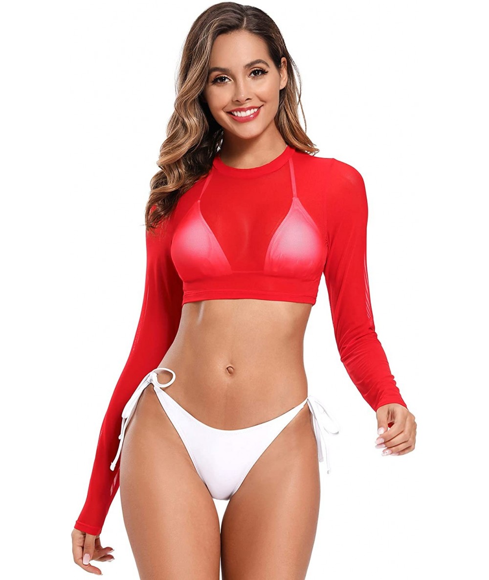 Rash Guards Womens Brazilian Low Rise Tie-Side Ruched Back Thong Bikini Bottom Swim Brief - Red-c - C019999IXUN $39.24