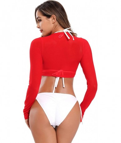 Rash Guards Womens Brazilian Low Rise Tie-Side Ruched Back Thong Bikini Bottom Swim Brief - Red-c - C019999IXUN $39.24