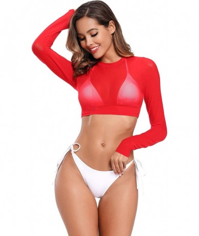 Rash Guards Womens Brazilian Low Rise Tie-Side Ruched Back Thong Bikini Bottom Swim Brief - Red-c - C019999IXUN $39.24