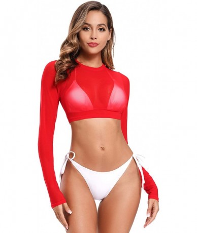 Rash Guards Womens Brazilian Low Rise Tie-Side Ruched Back Thong Bikini Bottom Swim Brief - Red-c - C019999IXUN $39.24