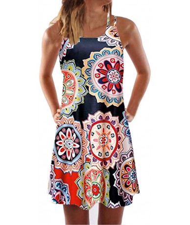 Cover-Ups Dresses for Women Casual-Floral Print Dress Vintage Boho Ladies Plus Size Summer Sleeveless Beach Printed Short Min...