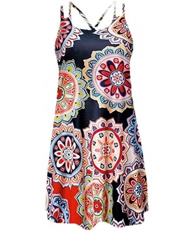 Cover-Ups Dresses for Women Casual-Floral Print Dress Vintage Boho Ladies Plus Size Summer Sleeveless Beach Printed Short Min...