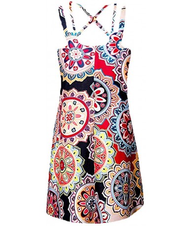 Cover-Ups Dresses for Women Casual-Floral Print Dress Vintage Boho Ladies Plus Size Summer Sleeveless Beach Printed Short Min...