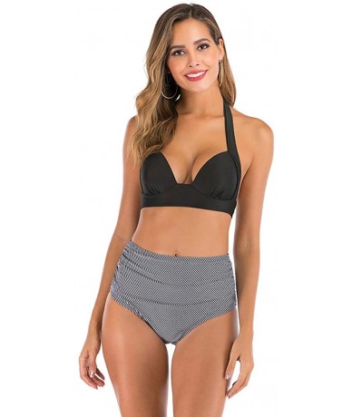 Tops Women High Waist Bikini Push Up Bikinis Print Swimsuit Female Beachwear Swimwear - A4-gray - CK1962H7GA6 $24.62