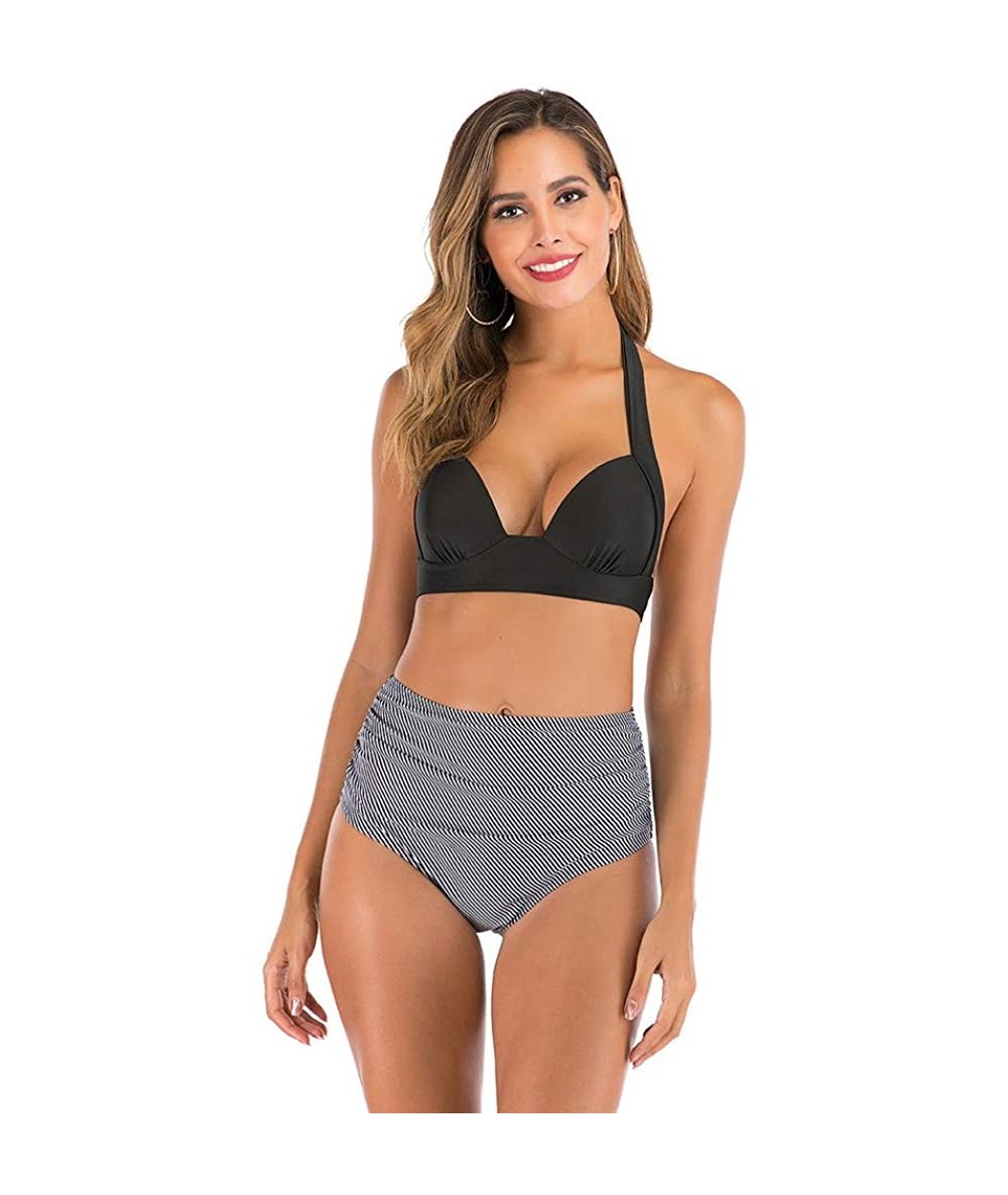 Tops Women High Waist Bikini Push Up Bikinis Print Swimsuit Female Beachwear Swimwear - A4-gray - CK1962H7GA6 $24.62