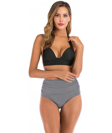 Tops Women High Waist Bikini Push Up Bikinis Print Swimsuit Female Beachwear Swimwear - A4-gray - CK1962H7GA6 $24.62