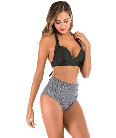 Tops Women High Waist Bikini Push Up Bikinis Print Swimsuit Female Beachwear Swimwear - A4-gray - CK1962H7GA6 $24.62