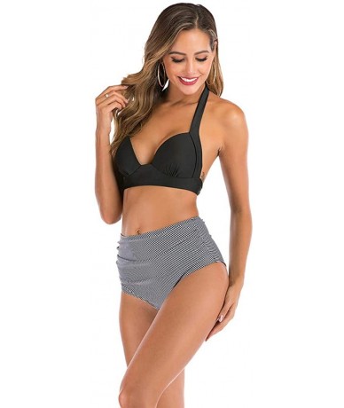 Tops Women High Waist Bikini Push Up Bikinis Print Swimsuit Female Beachwear Swimwear - A4-gray - CK1962H7GA6 $24.62