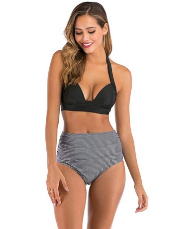 Tops Women High Waist Bikini Push Up Bikinis Print Swimsuit Female Beachwear Swimwear - A4-gray - CK1962H7GA6 $24.62