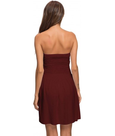 Cover-Ups Tube Top Dresses for Women's Summer Sexy Strapless Swing Beach Mini Dress - Wine - CC190G5EN2D $34.85