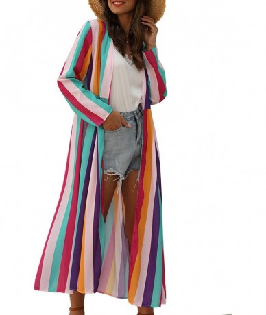 Cover-Ups Women's Chiffon Kimono Loose Cardigan Lightweight Cover Up - Striped 3 - CU18DWSXYZ0 $45.18