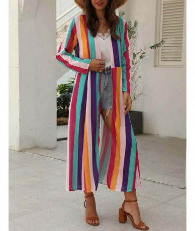 Cover-Ups Women's Chiffon Kimono Loose Cardigan Lightweight Cover Up - Striped 3 - CU18DWSXYZ0 $45.18