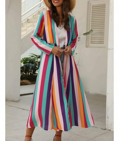 Cover-Ups Women's Chiffon Kimono Loose Cardigan Lightweight Cover Up - Striped 3 - CU18DWSXYZ0 $45.18