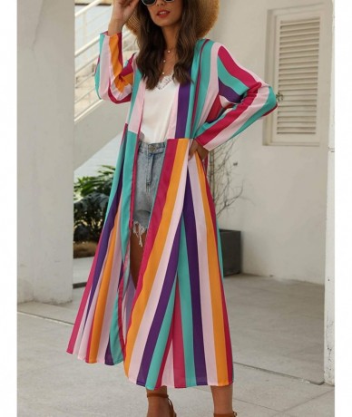 Cover-Ups Women's Chiffon Kimono Loose Cardigan Lightweight Cover Up - Striped 3 - CU18DWSXYZ0 $45.18