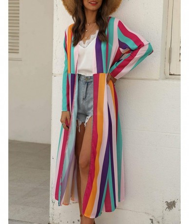 Cover-Ups Women's Chiffon Kimono Loose Cardigan Lightweight Cover Up - Striped 3 - CU18DWSXYZ0 $45.18