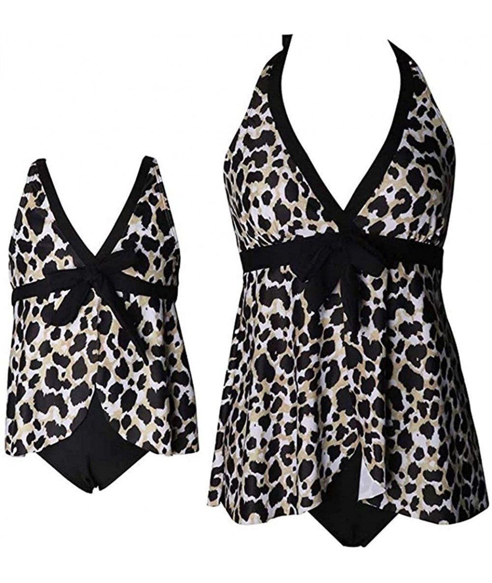 One-Pieces Women Girl Leopard Print Family Matching Mommy and Me One Piece Halter Backless Swimsuit Set - Leopard-6 - C1199US...