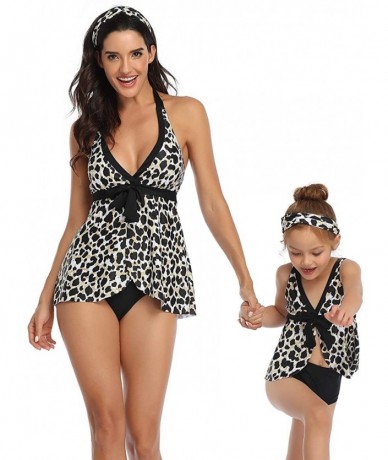 One-Pieces Women Girl Leopard Print Family Matching Mommy and Me One Piece Halter Backless Swimsuit Set - Leopard-6 - C1199US...