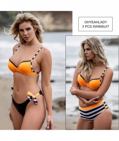 Sets 3 Pieces Swimsuit for Women Bikini Sets Padded Push Up Halter Swimwear Beach Bathing Suit S-XXL - Orange - CN18SAOSYT5 $...