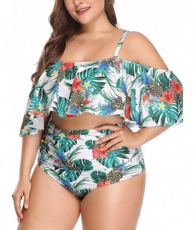 Sets Plus Size Swimsuits for Women High Waisted Bikini Off Shoulder Two Piece Bathing Suits - White Pineapple - CX19007MD9A $...