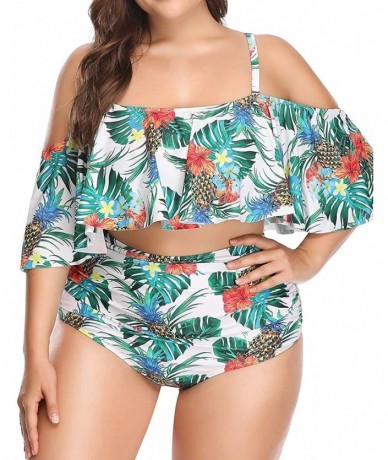 Sets Plus Size Swimsuits for Women High Waisted Bikini Off Shoulder Two Piece Bathing Suits - White Pineapple - CX19007MD9A $...