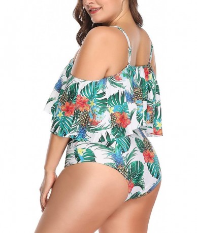 Sets Plus Size Swimsuits for Women High Waisted Bikini Off Shoulder Two Piece Bathing Suits - White Pineapple - CX19007MD9A $...