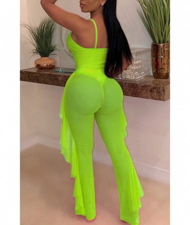 Tankinis Women Sexy Perspective Mesh Sheer Swim Shorts Pants Bikini Bottom Cover up Ruffle Clubwear Pants - Green 4 - CR18TH0...