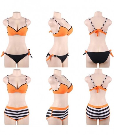 Sets 3 Pieces Swimsuit for Women Bikini Sets Padded Push Up Halter Swimwear Beach Bathing Suit S-XXL - Orange - CN18SAOSYT5 $...