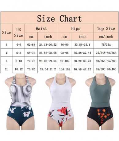 One-Pieces Women One Piece Swimsuits High Waisted Bathing Suit Floral Print Halter Tie Monokini S-XL - White Stripes - C518SR...