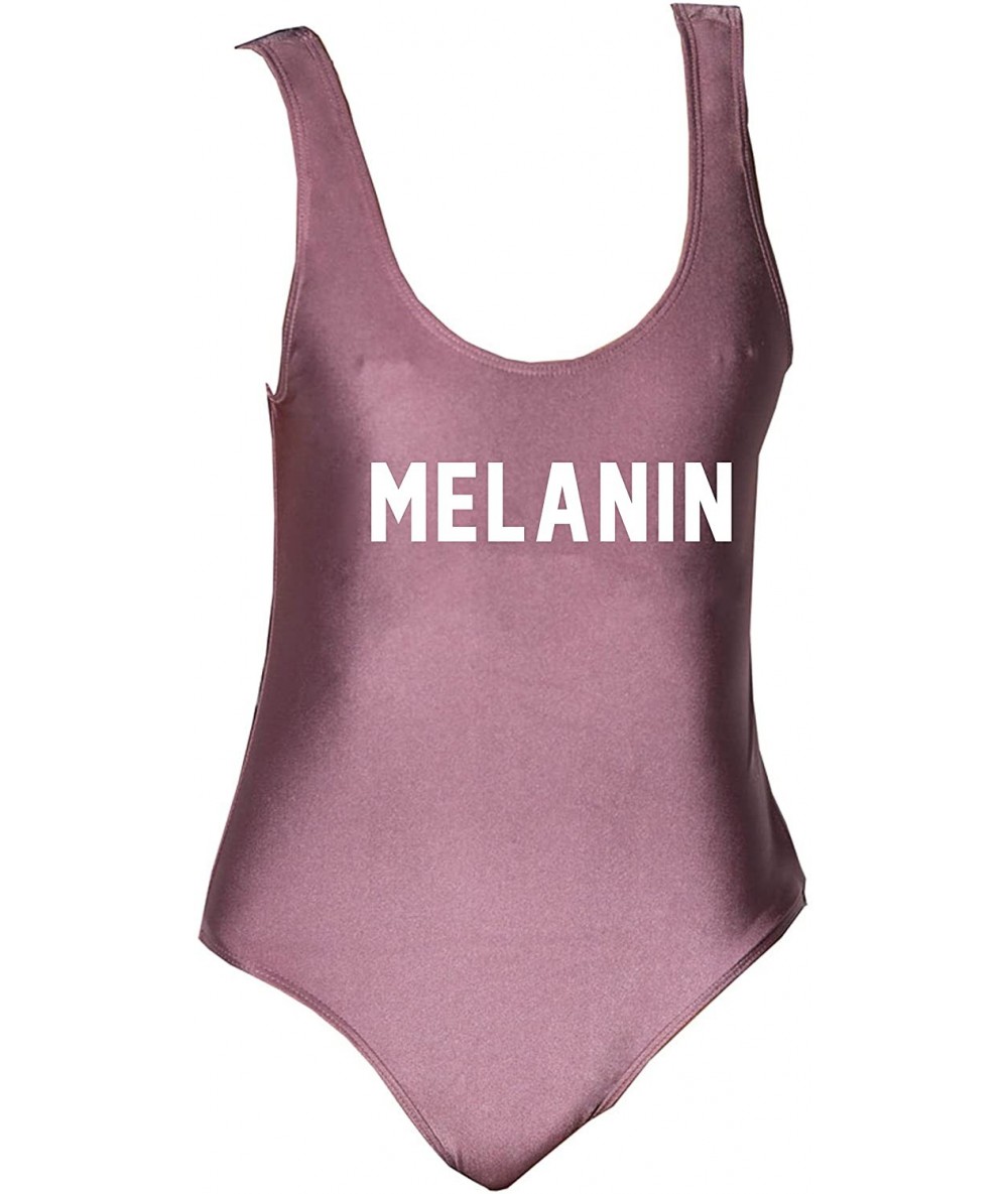 One-Pieces Women's Letter Print Backless One Piece Swimsuit - Melanin-br - CY18ERSR5CQ $39.50