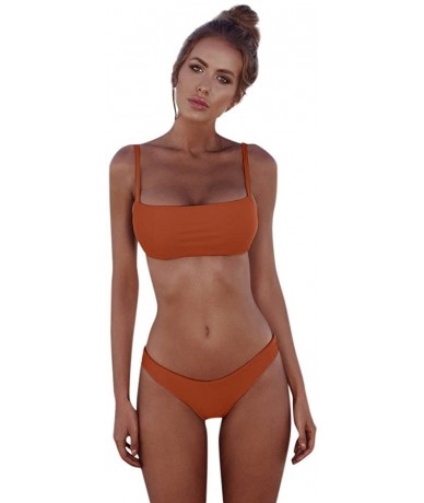 Sets Womens Bikinis Women Bandeau Swimsuit Bandage Bikini Set Push-Up Swimwear Brazilian Beachwear for Women - Orange - CF18O...