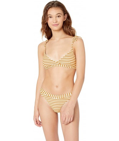 Tankinis Women's Island Stripe High Leg Skmpy Bikini Bottom - Mustard - CW18LR77W6T $67.42