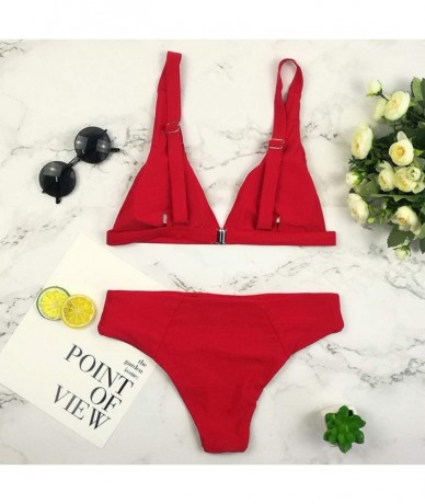 Tankinis 2 Piece Swimsuit for Womens 2020 Push-Up Swimwear Sexy Low Waist Bikinis-S-XL - B-red - CK1942NGQ0N $23.95