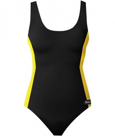 Racing Polypropylene Women's One Piece Swim Suit- Black with Color Side Stripes - Black/Yellow - CX114UX6GGH $82.26