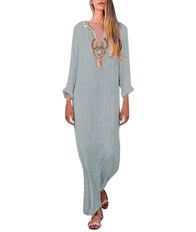 One-Pieces Women Sleeveless V-Neck Printed Maxi Dress Vestido Split Hem Baggy Kaftan Long Dress - Dd-gray - CU18SC2QCKL $39.85