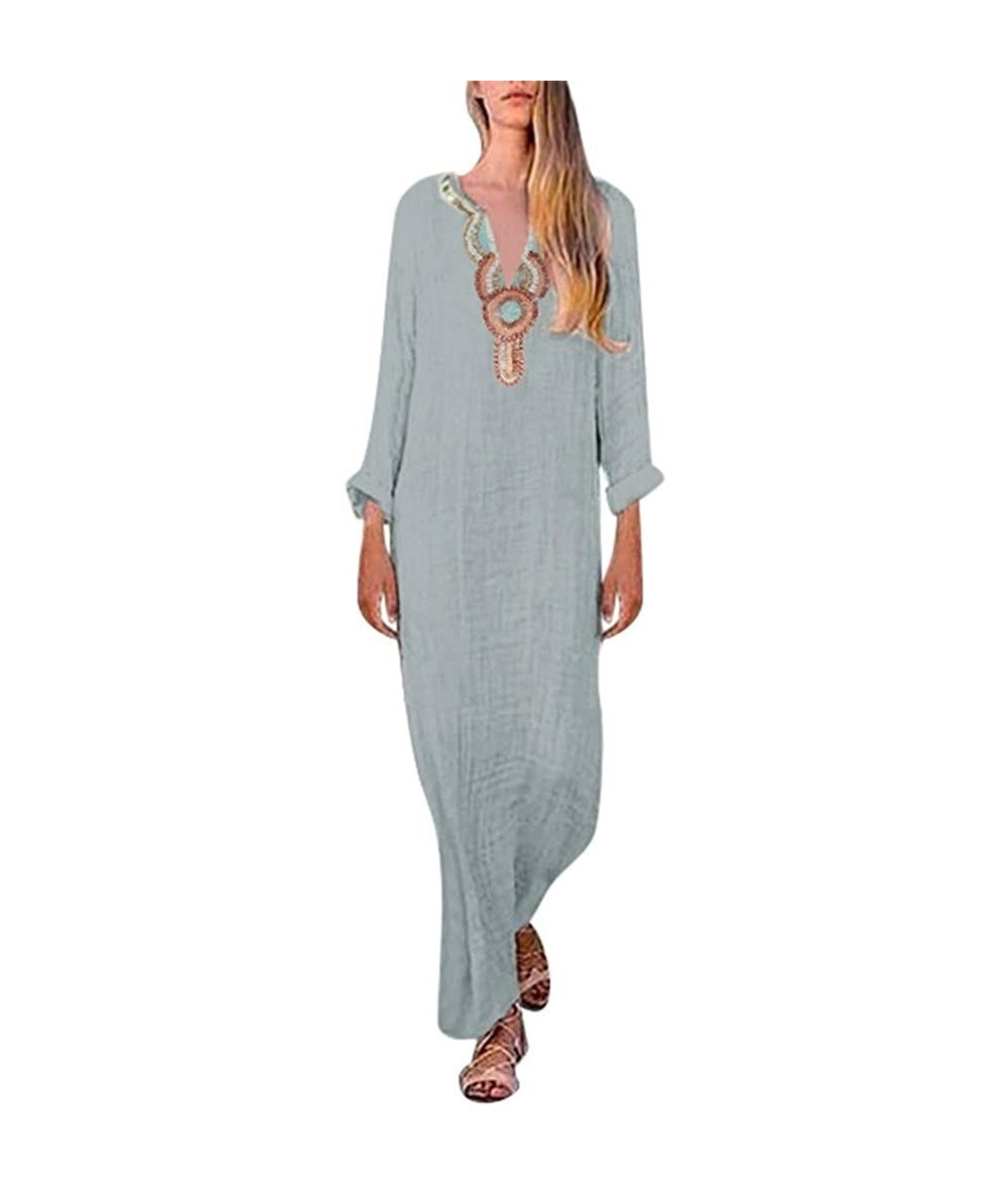 One-Pieces Women Sleeveless V-Neck Printed Maxi Dress Vestido Split Hem Baggy Kaftan Long Dress - Dd-gray - CU18SC2QCKL $39.85