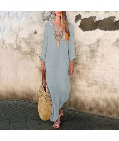 One-Pieces Women Sleeveless V-Neck Printed Maxi Dress Vestido Split Hem Baggy Kaftan Long Dress - Dd-gray - CU18SC2QCKL $39.85