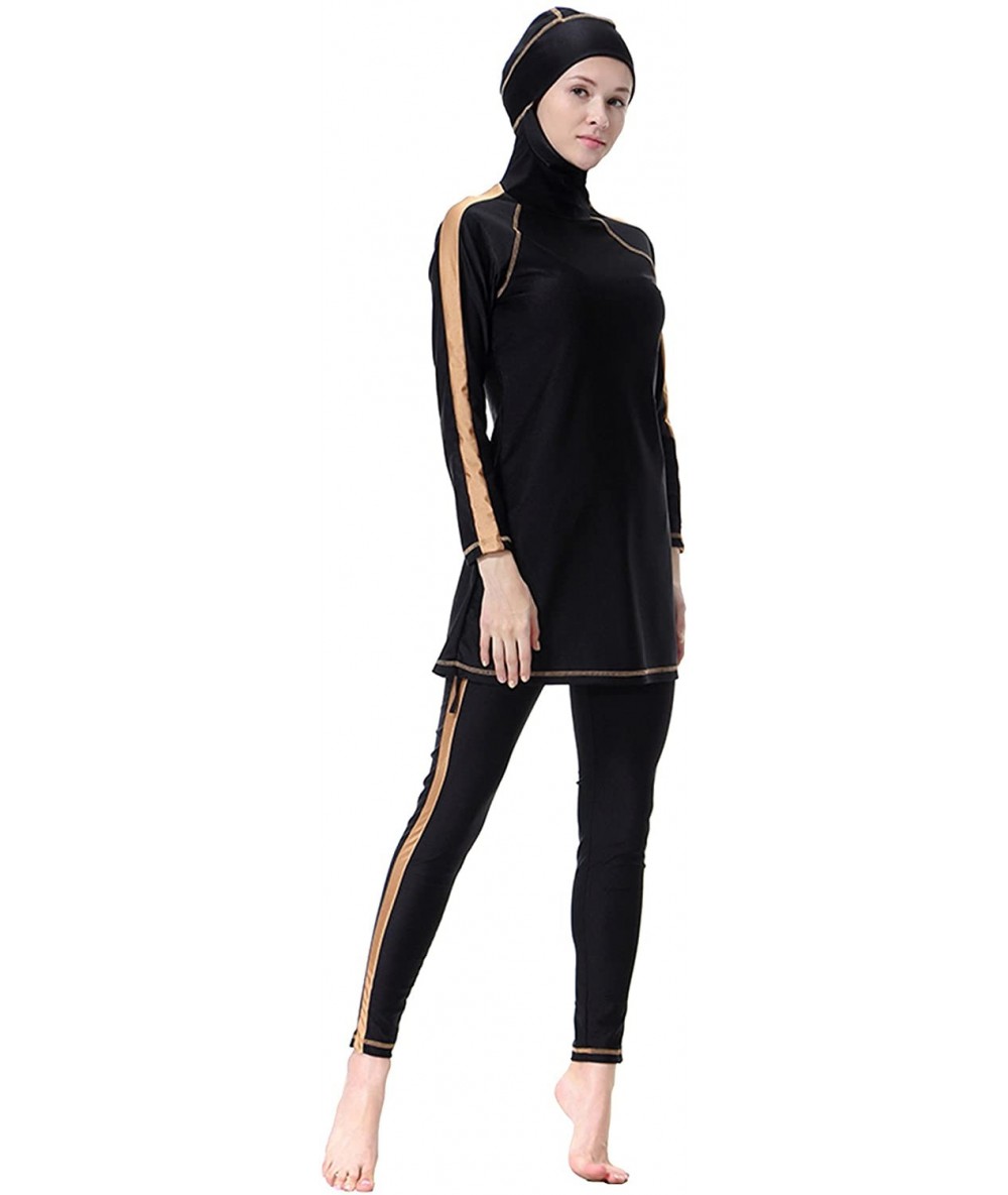 Racing Women Muslim Two Pieces Modest Swimsuit Islamic Beachwear Long Sleeves Highly Elastic - Black - CJ18CCOXW5M $65.90