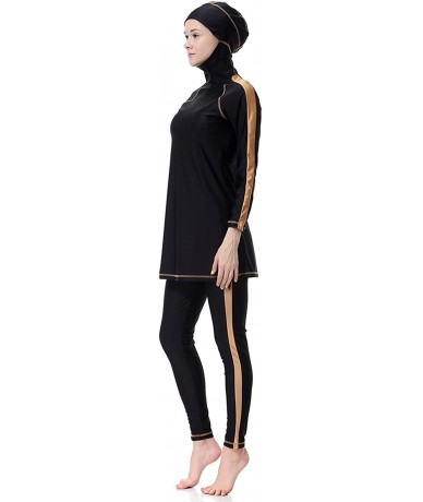 Racing Women Muslim Two Pieces Modest Swimsuit Islamic Beachwear Long Sleeves Highly Elastic - Black - CJ18CCOXW5M $65.90