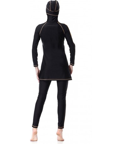 Racing Women Muslim Two Pieces Modest Swimsuit Islamic Beachwear Long Sleeves Highly Elastic - Black - CJ18CCOXW5M $65.90