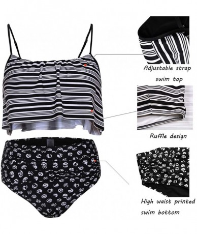 Sets 2020 Women's Ruffle Top Bikini High Waist Bottom Two-Piece Swimsuit - Black White - CK18HSA4E4D $49.02