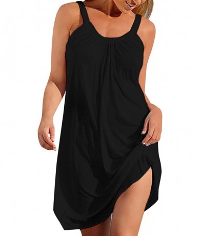 Cover-Ups Women's Summer Halter Sleeveless Dress Casual Loose Sundress Mini Beach Bikini Swimsuit Cover Ups - Black - CW18N8N...