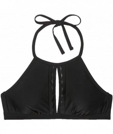 Tops Women's Scallop High Neck Keyhole Bikini Top - Black - CW1957CIHEC $39.09