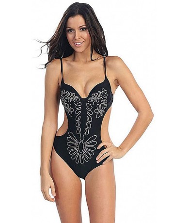 One-Pieces Women's One Piece Side Cut Out Padded Monokini Swimsuit - Black Sequin - CW11EV4AK1L $57.11