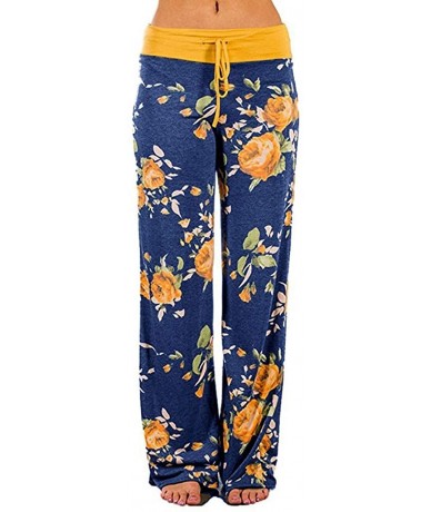 Bottoms Women Workout Training Pants High Waisted Floral Print Comfy Stretch Trousers - Blue - C5195NH47ZL $80.17