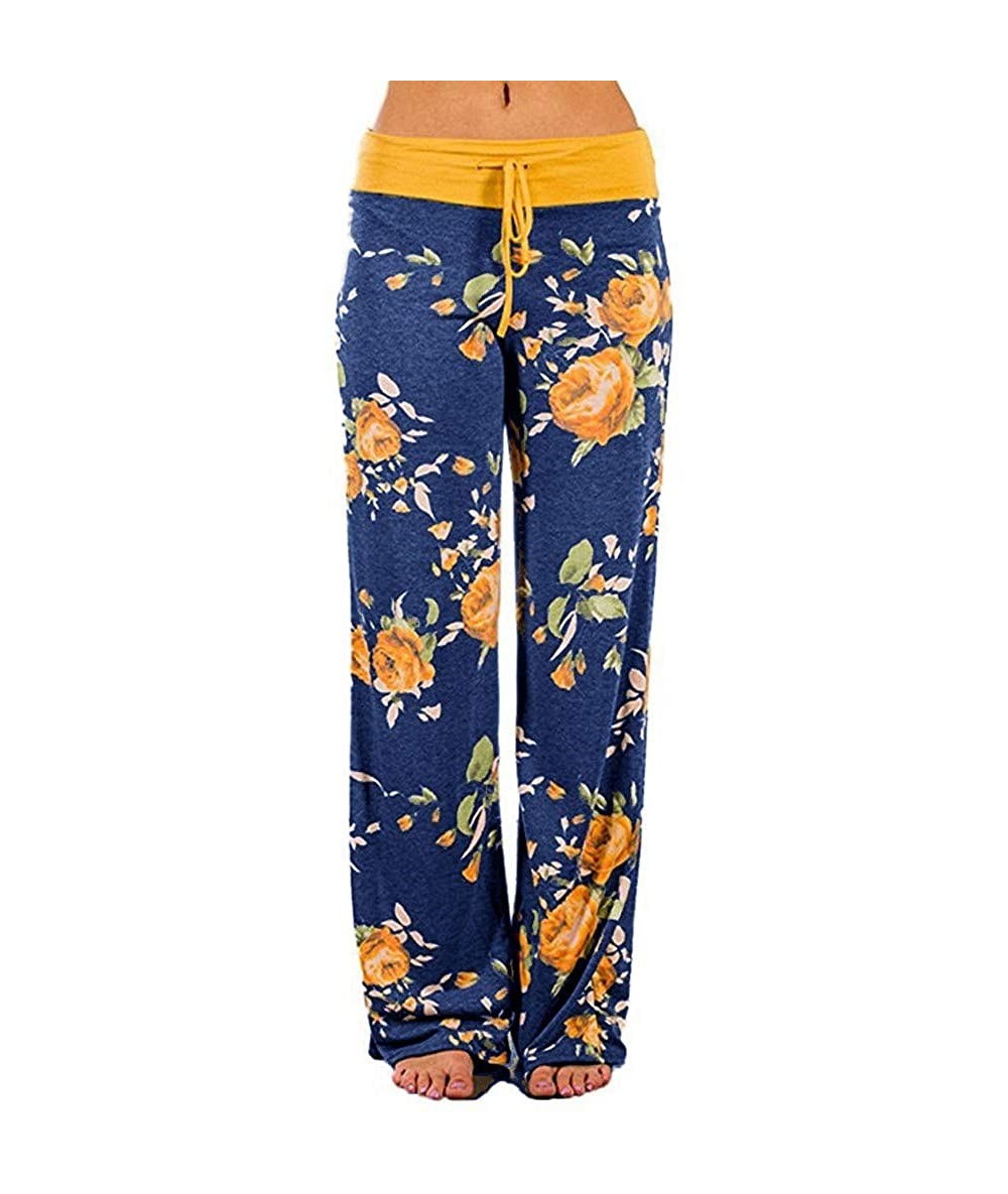 Bottoms Women Workout Training Pants High Waisted Floral Print Comfy Stretch Trousers - Blue - C5195NH47ZL $80.17